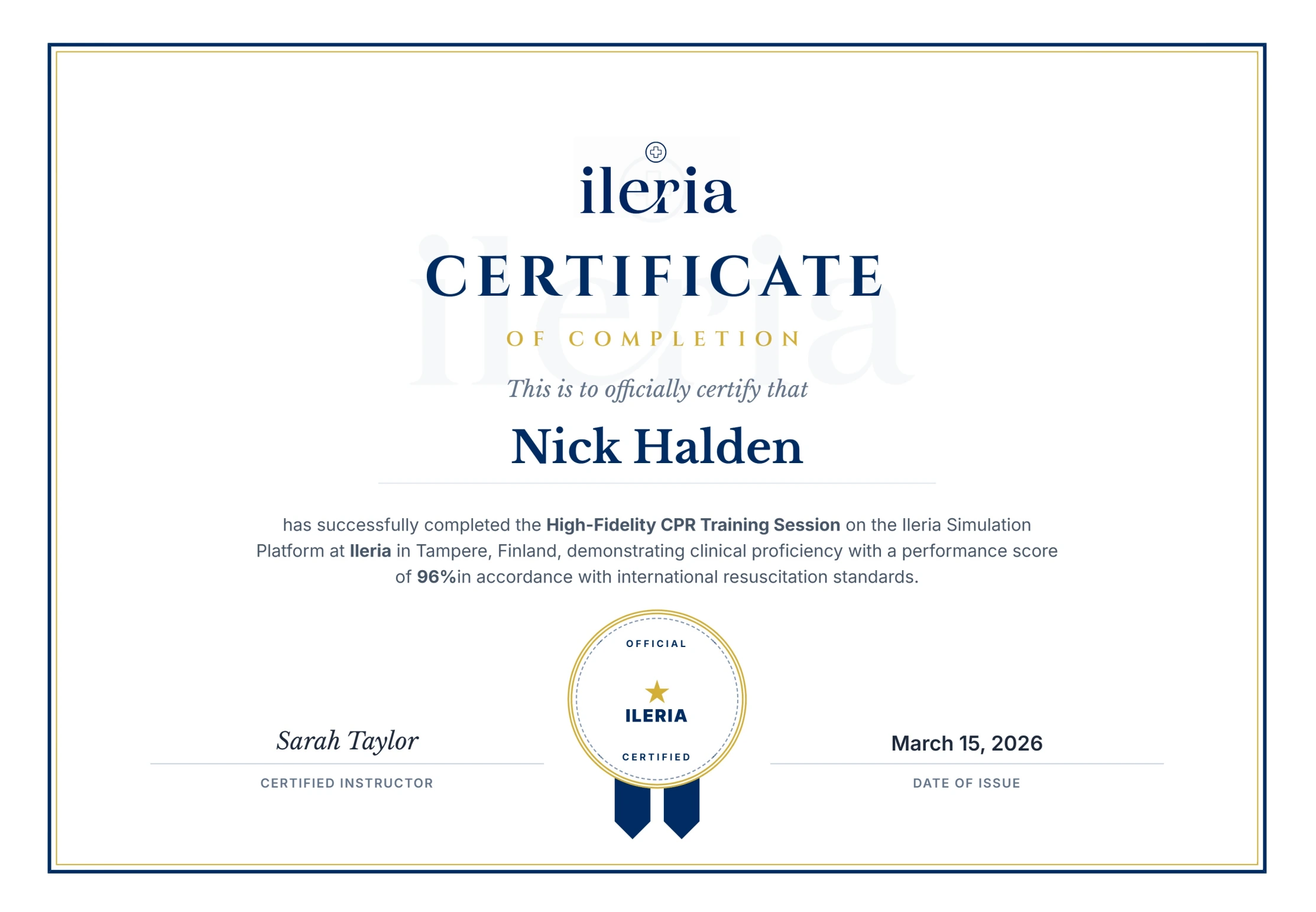 Ileria CPR trainer app - Certificate