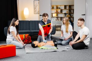 Practicing in a CPR refresher course